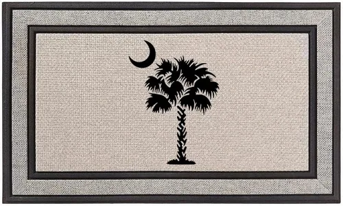 Daylor Felpudo para interiores y exteriores, de 18 x 30 pulgadas, color gris/beige/negro, con parte trasera de goma, palmera, árbol de palma, luna