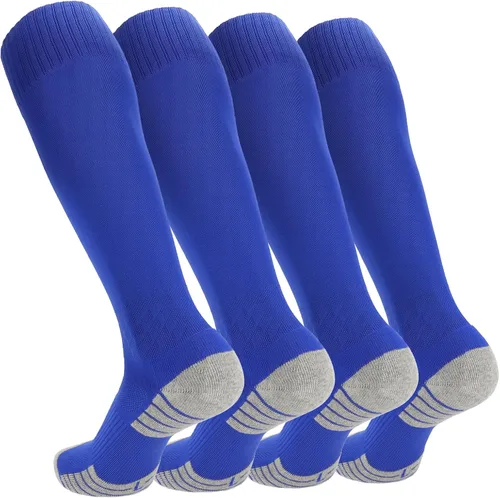 Ultrafun 4 pares de calcetines de fútbol acolchados hasta la rodilla para hombres, jóvenes y niños