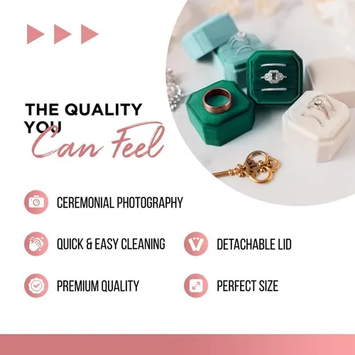 Miniatura 3 de NIMSIN Caja de terciopelo para anillos de alta calidad para ceremonia de boda con tapa desmontable, elegante y bonita caja para anillos de boda, 3