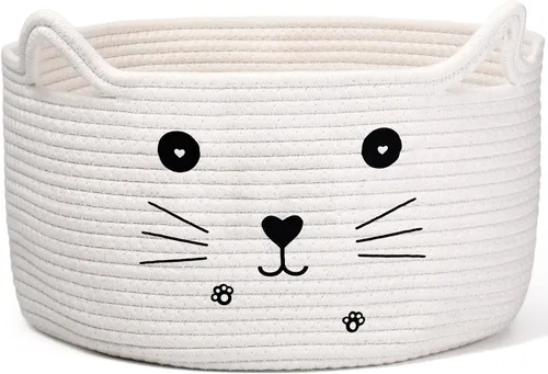 Zopeal Cesta de almacenamiento tejida para gatos, organizador tejido con orejas, juguete decorativo de Navidad para mascotas, bonita canasta de