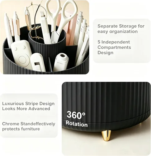 Miniatura 6 de Pencil Pen Holder 5 Slots 360°Degree Rotating Pen Organizers for Desk Desktop Storage Stationery Supplies Cute Pencil Cup Pot Kids Desk Organizer