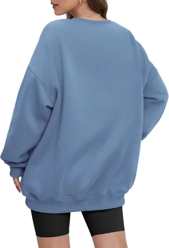 Miniatura 4 de ATHMILE Sudadera de gran tamaño para mujer, cuello redondo, forro polar, manga larga, sudaderas con capucha, tops de otoño, ropa de moda 2023