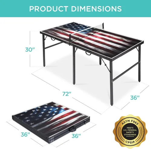 Miniatura 2 de Best Choice Products Mesa de ping pong portátil, de tamaño mediano, plegable, para interiores y exteriores, con 2 paletas, 4 pelotas incluidas
