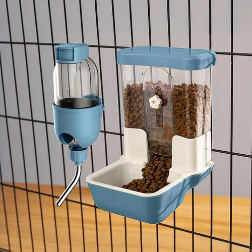 Miniatura 7 de Dispensador automático de agua para alimentos para mascotas, juego de botellas de agua para jaula de jaula de jaula de alimentación para perros Gris