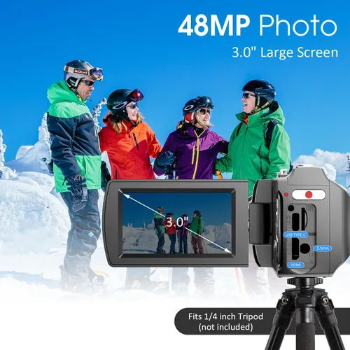 Miniatura 5 de Videocámara de video 4K UHD, cámara de vlogging de YouTube de 48MP con micrófono inalámbrico Lavalier, zoom digital 18X, pantalla IPS giratoria de 3