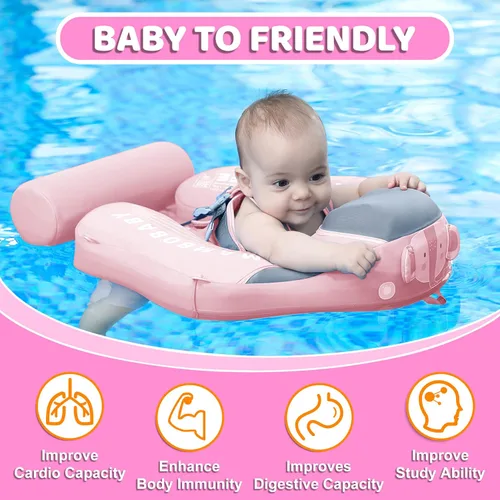 Miniatura 7 de Mambobaby - Flotador de natación para bebé con toldo y cola, flotador de piscina infantil no inflable con material agradable a la piel para bebés