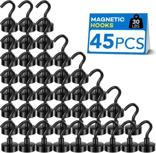 Miniatura 12 de LOVIMAG - Ganchos magnéticos, imanes de 30 libras con ganchos para crucero, ganchos magnéticos negros para colgar, refrigerador, aula, nevera