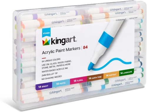 Miniatura 3 de KINGART 84-Piece Acrylic Paint Marker Set – 2mm Bullet Tip – Vibrant Water-Based Multi-Surface Art Pens for Rock, Glass, Wood, & Canvas – Large