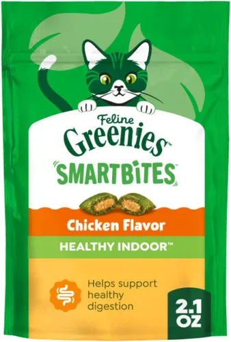 Greenies Feline Smartbites, Receta saludable de golosinas para gatos, golosinas para gatos de interior, sabor a pollo, paquete de 2.1 onzas