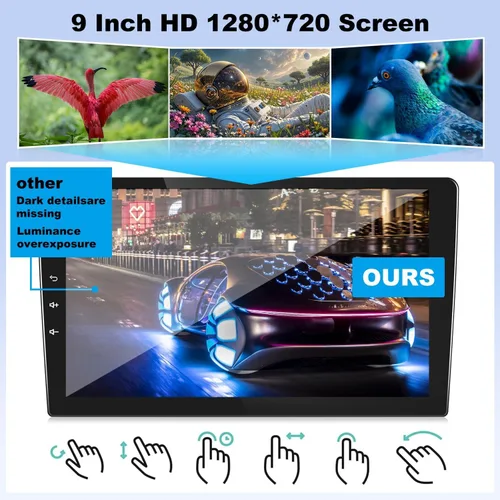 Miniatura 3 de Kunfine Universal 8-Core 4G+128G 9 pulgadas Android doble DIN coche estéreo inalámbrico CarPlay/Android Auto IPS 9 "pantalla táctil Tablet Auto