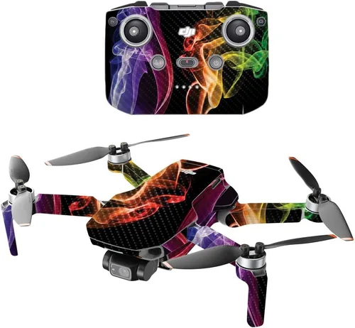 Mighty Skins Fibra de carbono compatible con el dron portátil DJI Mini 2, humo brillante, acabado de fibra de carbono texturizado protector,