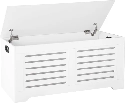 Miniatura 12 de DINZI LVJ Cofre de almacenamiento, caja de juguetes de madera de 39.4” con 2 bisagras de seguridad, banco de almacenamiento de zapatos retro