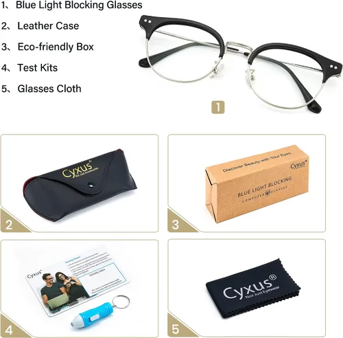 Miniatura 9 de Cyxus Cat Eye 99% Blue Light Blocking Glasses for Women, TR90 and Metal Retro Round Frame Computer Use Eyeglasses 8019