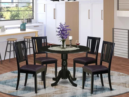 Miniatura 2 de East West Furniture Dublin - Juego moderno de 5 piezas que incluye una mesa redonda de madera con gota y 4 sillas de comedor de piel sintética, 42 x