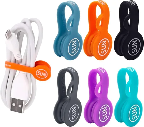 SUNFICON Paquete de 6 organizadores de cables magnéticos para cables, correas de cable, lazos de silicona para auriculares coloridos para guardar