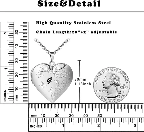 Miniatura 6 de AMATOLOVE Collar con medallón de corazón para mujeres y niñas que sostiene imágenes iniciales de la A a la Z, collares de mariposa con medallón