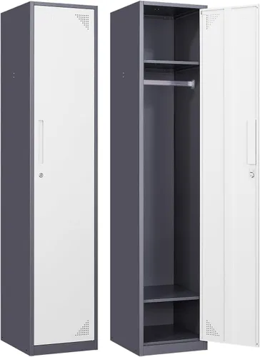 Armario de metal para el hogar, vestidor, armarios de almacenamiento de acero de 71 pulgadas para empleados, armario con cerradura con 1 puerta Gris