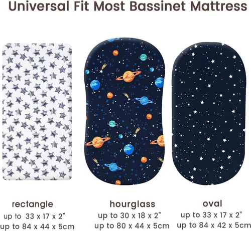 Miniatura 6 de PHF Paquete de 3 sábanas suaves para moisés, sábanas de cuna Espacio transpirables y cómodas para bebés niños y niñas neutras, ajuste universal