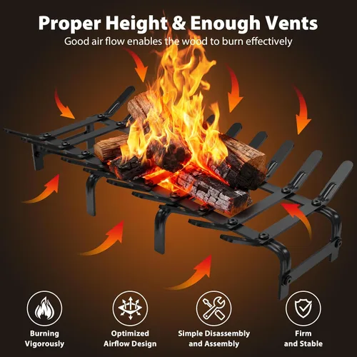 Miniatura 2 de YSEJOMP Rejilla de acero para chimenea, rejilla para estufa para quemar madera eficiente y eficaz, hogar interior y exterior, color negro mate
