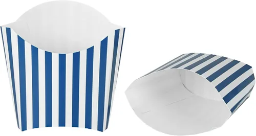 Miniatura 25 de Restaurantware Bio Tek - Taza de papas fritas desechables de 4.7 x 3.5 x 5.1 pulgadas, 100 vasos desechables para refrigerios, papel azul y blanco