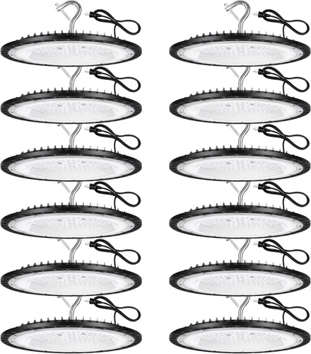 Miniatura 8 de YANYCN Paquete de 12 unidades de 100 W UFO Led Luz de bahía alta, 5000 K Luz diurna para tienda comercial, 120 V, 15000 lm