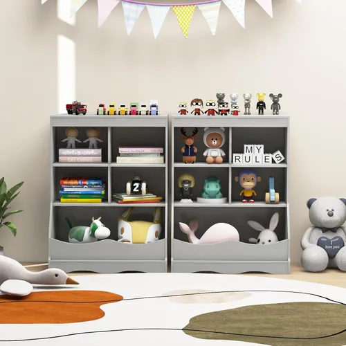 Miniatura 2 de HONEY JOY Organizador de almacenamiento de juguetes para niños con estantería, armario de almacenamiento de organización de 4 compartimentos