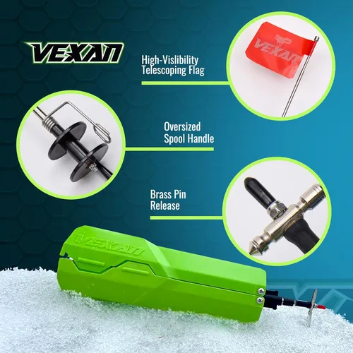 Miniatura 3 de Vexan Indicador de Mordida para Pesca en Hielo - Indicadores de Mordida de Alta Visibilidad en Verde para Pesca en Hielo con Bandera Reflectante