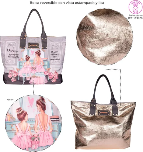 Miniatura 3 de Nicole Lee Bolso reversible de 2 caras grande de gran tamaño, estampado de moda, bolsa de hombro metálica de viaje