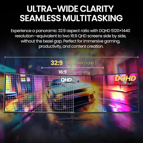 Miniatura 8 de CRUA - Monitor curvo para juegos de 49 pulgadas DQHD (5120 * 1440), 144Hz/165Hz, 1500R, 32:9, AMD FreeSync, 120% sRGB, monitor de pantalla ultra