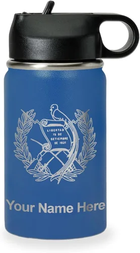 Miniatura 63 de LaserGram Botella de agua personalizada, bandera de Guatemala, acero inoxidable de doble pared aislada al vacío con popote superior, regalo grabado