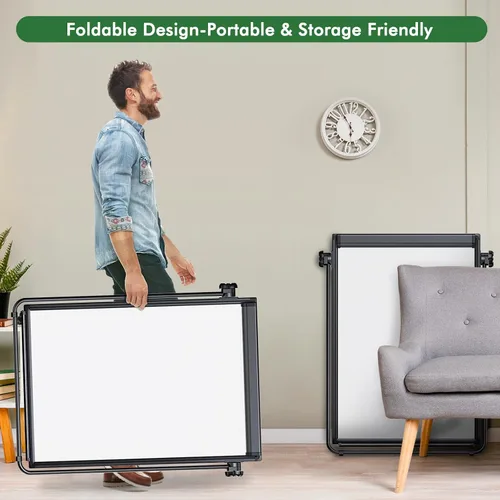 Miniatura 4 de Pizarra Blanca Magnética de Pie 40 x 28 pulgadas Pizarra de Borrado en Seco de Doble Cara Altura Ajustable Caballete de Rotafolio con Ganchos