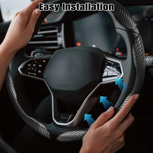 Miniatura 6 de funda segmentada de 3 piezas para volante de automóvil, protector antideslizante de volante de cuero de fibra de carbono, funda antideslizante