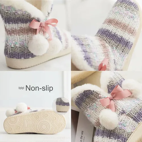 Miniatura 2 de Botas tipo pantufla para mujer, forro de felpa de punto, zapatos de casa de invierno, espuma viscoelástica