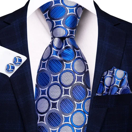 Miniatura 58 de Hi-Tie Corbatas de seda para hombre, diseño de cachemira a rayas, con bolsillo, gemelos cuadrados, conjunto formal de negocios