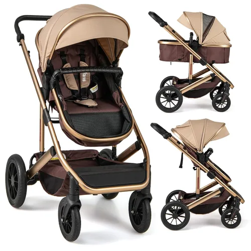 Miniatura 10 de INFANS Cochecito de Bebé 2 en 1, Cochecito Plegable para Recién Nacidos Cochecito Convertible Moisés para Bebé Plegable Paisaje Alto Absorción