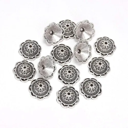 Miniatura 22 de 100 unidades/lote de tapas de cuentas de 0.236 pulgadas para joyas, receptáculo de extremo, ahuecado, toro de flores, bricolaje, espaciado
