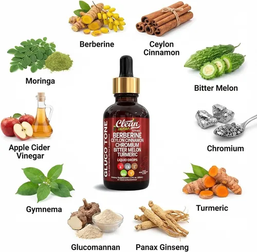 Miniatura 10 de Clean Nutra Berberine con suplemento de canela de Ceilán gotas líquidas + extracto de melón amargo, glucomanano, gimnasia, cromo, cúrcuma, panax
