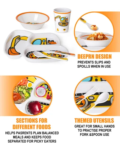 Miniatura 7 de Lehoo Castle Juego de platos y cuencos para niños, juego de vajilla para niños incluye plato, cuenco, taza y vajilla, hecho de material duradero