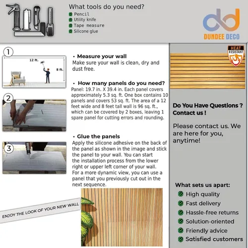 Miniatura 7 de Dundee Deco Paneles de pared 3D con efecto de madera, revestimiento, paneles de pared de aspecto de madera marrón amarillento, revestimiento