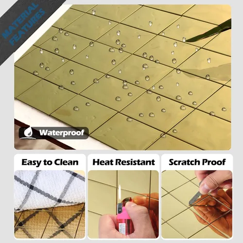 Miniatura 3 de Yipscazo - Losetas de salpicaduras en mosaico de acero inoxidable, de metal, para despegar y pegar, adhesivos, para cocina, baño, lavandería, en oro
