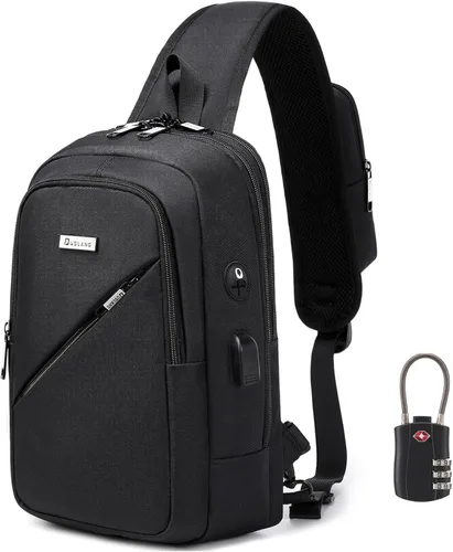 Miniatura 13 de DUSLANG Mochilas cruzadas de senderismo para hombres, mochila de hombro con puerto de cargador USB, Negro-b, Mediana, Mochilas Sling