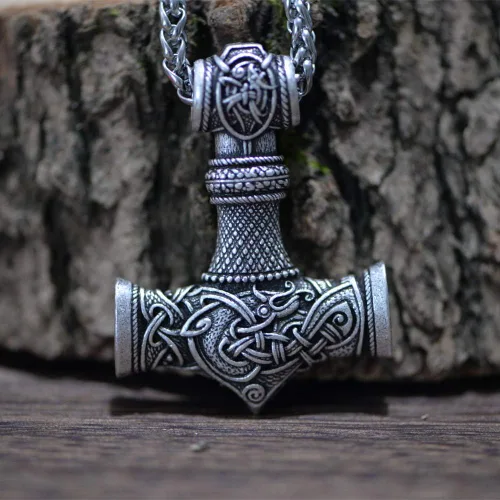 Miniatura 2 de Collar de martillo de Thor vikingo nórdico Mjolnir para hombre, joyería de talismán