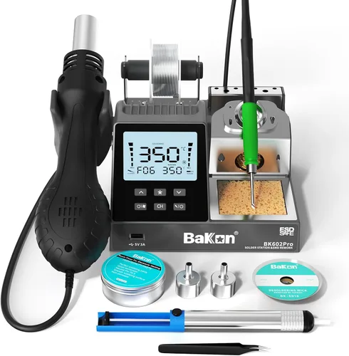 Miniatura 8 de BAKON 882 - Estación de soldadura digital 2 en 1 de retrabajo de aire caliente con 3 canales preestablecidos, soldadura automática de sueño