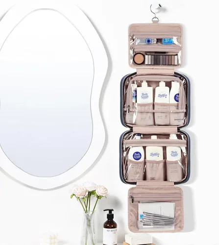 Miniatura 2 de NISHEL Neceser de viaje para mujer, organizador colgante y portátil para champú de tamaño completo, acondicionador, juego de cepillos y accesorios