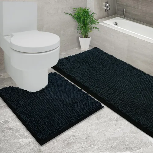 Miniatura 30 de Juego de 2 tapetes de baño de chenilla, superabsorbentes, con fuerte respaldo antideslizante de PVC, tapetes de baño para baño, peludos
