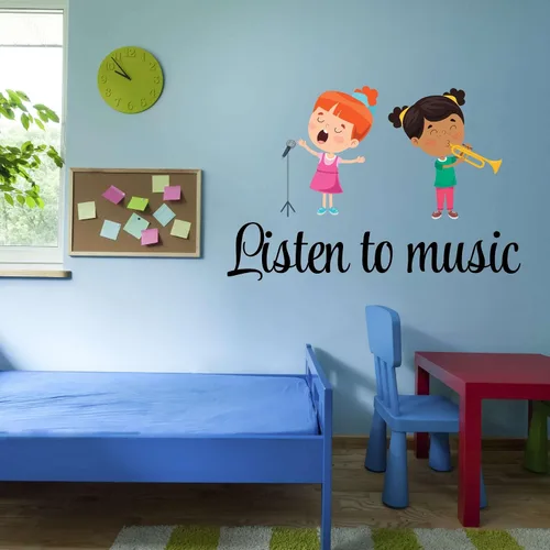 Miniatura 3 de Kelly Wall Decals Lindo niño de dibujos animados cantando vinilo juguetón diseño escuchar música diseño de música decoración de pared dormitorio