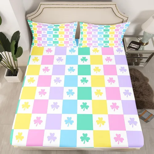 Miniatura 45 de Sábana bajera con lazo azul tamaño individual, juego de ropa de cama de princesa con cerezas, estrellas y flores margaritas de dibujos animados