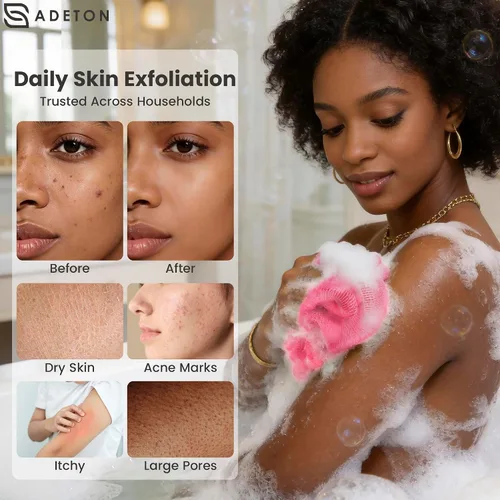 Miniatura 4 de Adeton Esponja de Red Africana, Auténtica, con Nudos, Paño de Baño Exfoliante, Sapo Real, Propiedad Negra, Esponja Larga, Exfoliante Corporal