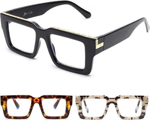JM Paquete de 3 gafas de lectura estilo Oprah para mujeres y hombres, elegantes gafas cuadradas con bloqueo de luz azul Color mixto