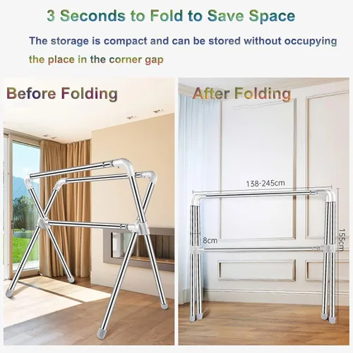 Miniatura 7 de Estante de secado plegable para interiores y exteriores, estante de secado de ropa resistente, estante retráctil de acero inoxidable, estante